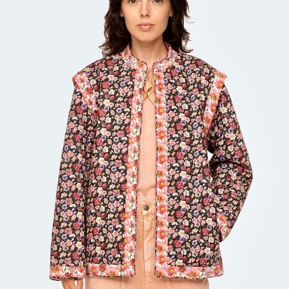 Sea New York Leslie Quilted Floral Cotton Jacket Pink Black Size Small - Picture 12 of 16